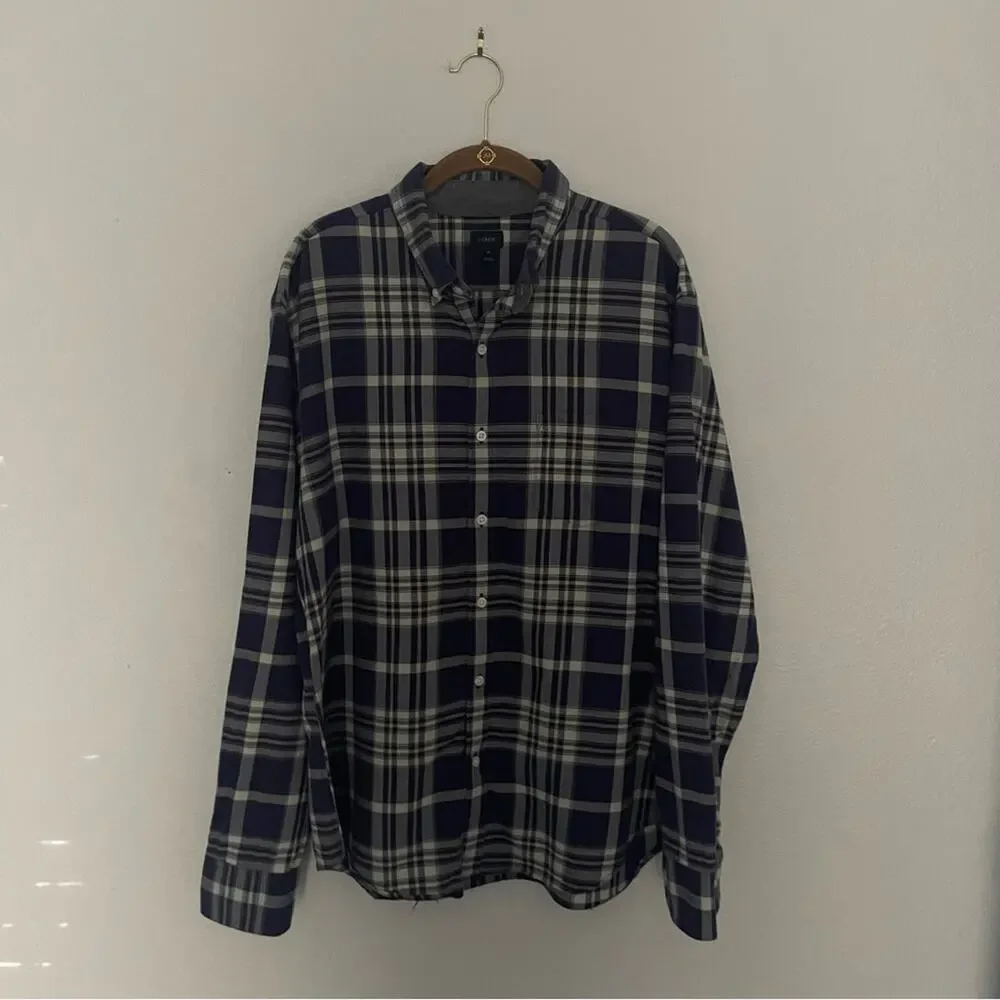 J.Crew Navy Plaid Button Down Shirt Size XL